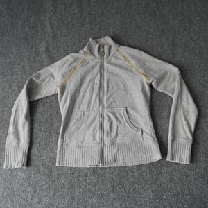 DKNY Active Gray Full Zip Jacket with Neon Green Logo - Women's